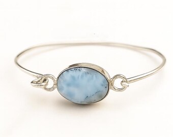 Ocean Blue Larimar Bangle | Sterling Silver Dominican Cuff