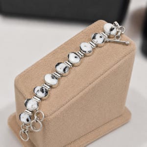 Handmade White Buffalo Turquoise Sterling Silver Link Bracelet, Western Boho Jewelry