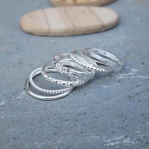 Silver Stacking Rings,  Dainty Silver Ring Set,  Minimalist Rings For Women,  Boho Midi Rings,  925 Sterling Silver Ring,  Thin Band Rings