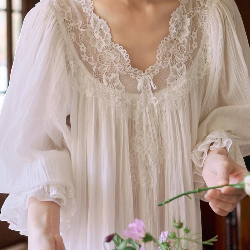 ヴィンテージ】アンティーク ナイトドレス風 コットンドレス フランス