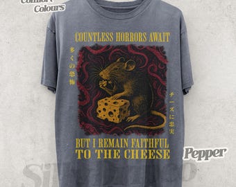 Vintage Japans meme-T-shirt met rattenkaas - uniseks