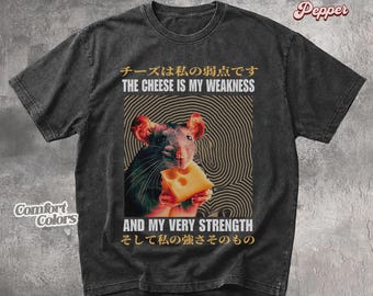 Funny Rat Cheese Lover T-shirt – Japanse stijl Comfort Colors T-shirt
