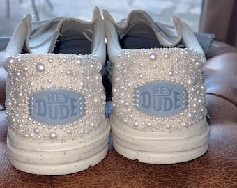 Custom pearl hey dudes | wedding shoes | custom