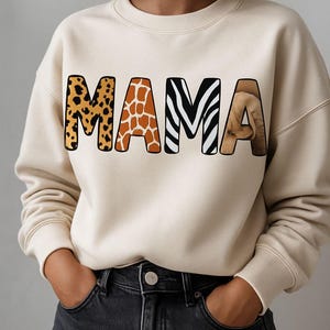 Mama Sweatshirt - Custom Jumper, Gifts for Mum, Mother&#39;s Day Present - Unisex Crewneck, Mum Sweatshirt, Animal print
