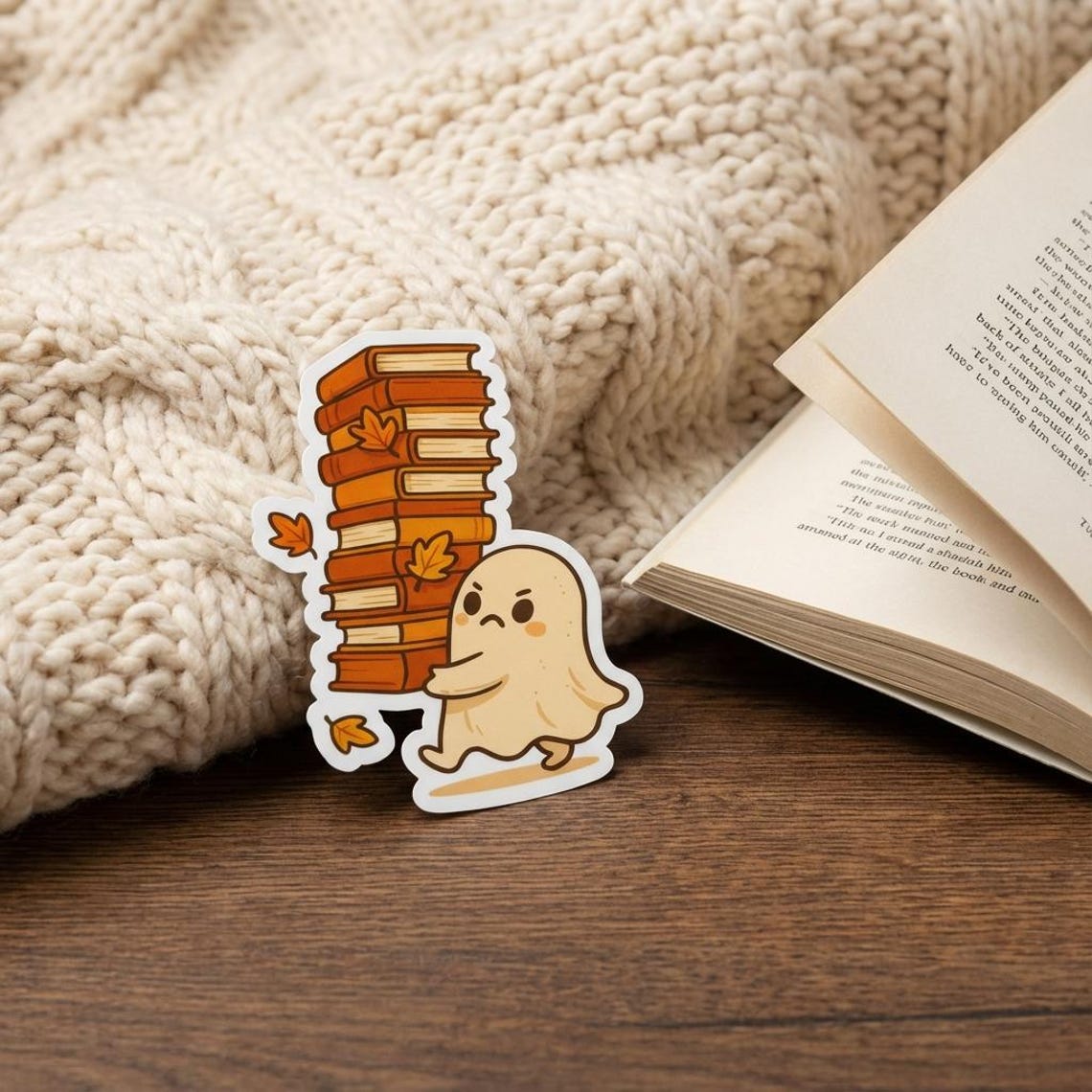 Fall Gost Matte Autumn Ghost Book Sticker | Fall Ghost & Bookish Sticker | Cute ...