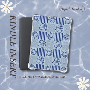 Coastal Hibiscus Kindle Insert, Blue Floral Beach Kindle Decor, Printable Kindle Back Insert, Digital Download
