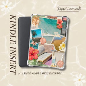 Seaside Scrapbook Kindle Insert, Beach Collage Kindle Decor, Printable Kindle Back Insert, Digital Download