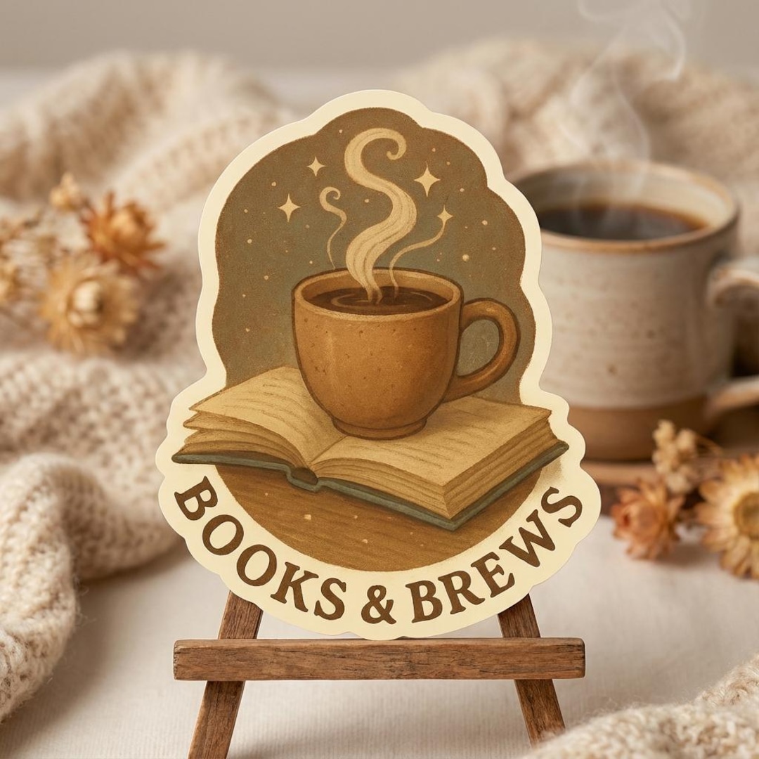 Matte Books and Brews Sticker | Cozy Coffee and Bookish Decal | Reading ...