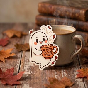 Pegatina de café fantasma mate / Otoño / Halloween / Fantasma y Java / Bonita pegatina de café fantasma / Regalo para amantes del café