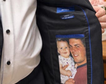 Custom Suit Photo Sticker for Weddings | Inside Jacket Keepsake | Groom Memorial Gift | Peel & Stick 4x6 Photo | Suit Rental Friendly