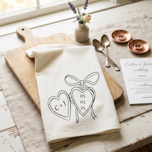 Custom Wedding Tea Towel with Initials & Date, Personalized Couple Gift, Bridal Shower, Anniversary and Engagement Gift, Monogram Locket