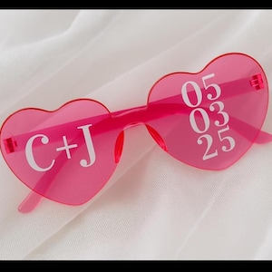 Custom Heart Sunglasses Wedding Favors • Personalized with Couple’s Initials & Date • Bridal Party, Bachelorette, Photo Prop, Guest Gifts