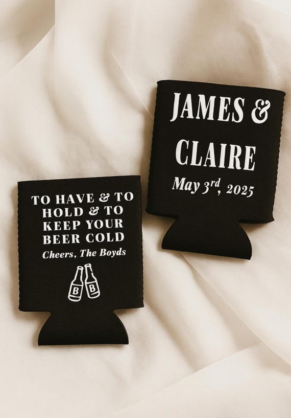 Custom Wedding Koozies - Dual Sided Custom Koozies | Personalized Wedding Favors | Dual Sided Personalized Wedding Koozies