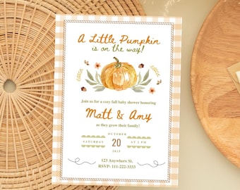Rustic Pumpkin Baby Shower Invitation: Editable Fall Template (Digital Download)