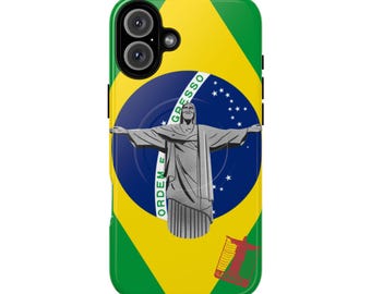 Funda para teléfono con la bandera de Brasil y el Cristo Redentor / Funda magnética resistente