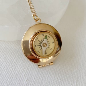 Gold Working Compass Locket Necklace with photos, personalized jewelry gift