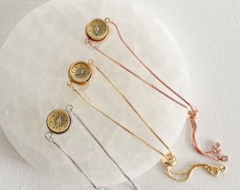 Mini Working Compass Bracelet, Adjustable Slider Bead bracelet, dainty chain bracelet