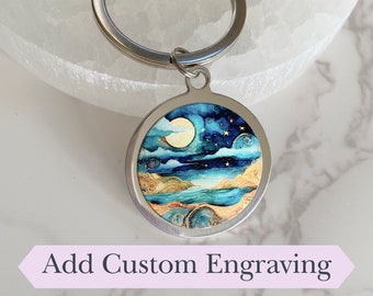 Custom Engraved Starry Night Key Chain, personalized keychain, purse charm,  gift