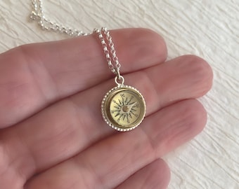 Tiny Sterling Silver Working Compass Necklace, real compass jewelry, functional compass pendant for her, traveler gift