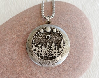 Silver Trees and Moon Locket Necklace Locket With Pictures - Etsy