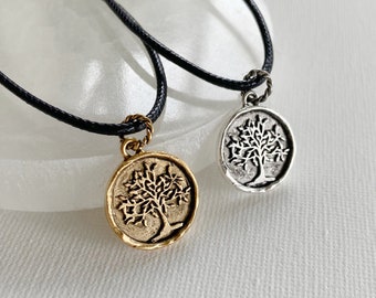 Tree of Life Necklace, custom engraved silver or gold rustic tree pendant