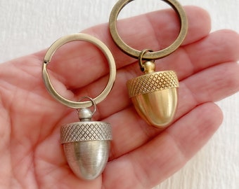 Acorn Secret Container Keychain, silver or gold finish, memorial locket, pill case keychain, prayer box, screw top acorn, memory locket