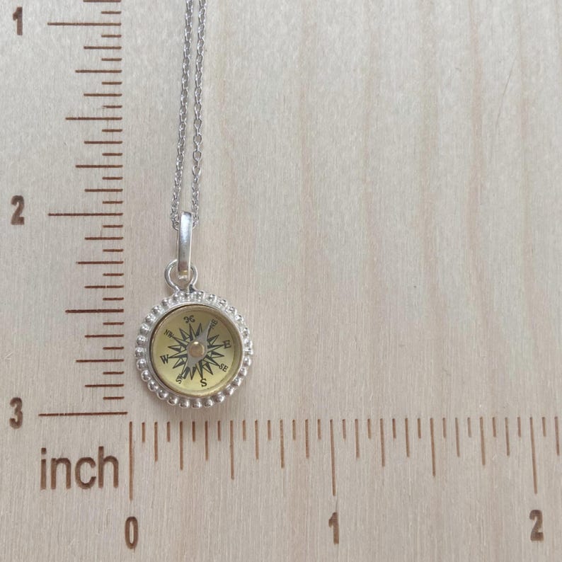 Tiny Sterling Silver Working Compass Necklace with engraving, functional compass pendant, personalized travel gift image 5