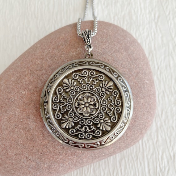 Extra Large Antique Silver Locket Necklace Locket Necklace - Etsy