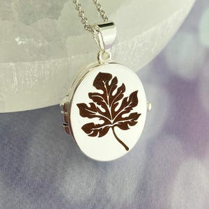 Personalized Engraved Silver Oval Locket Necklace, oak leaf locket with photos, small locket with pictures