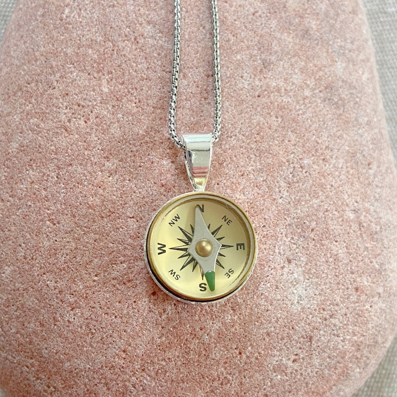 Silver Working Compass Necklace, small compass pendant, vintage style compass charm, graduation gift, traveler gift