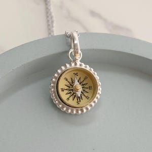 Tiny Sterling Silver Working Compass Necklace with engraving, functional compass pendant, personalized travel gift