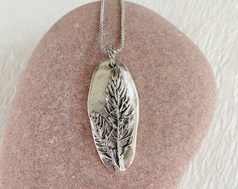 Silver Pine Branch Necklace, pewter pine tree pendant, silver evergreen pendant, large pine needle necklace