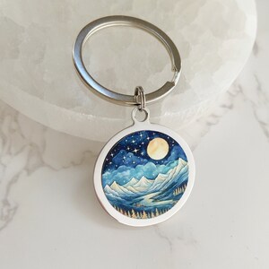 Custom Engraved Moonlit Mountain Key Chain, personalized keychain, purse charm, stainless steel key chain, gift mode image 4