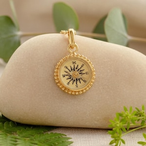Gold Tiny Working Compass Necklace, personalized engraved jewelry, dainty charm necklace