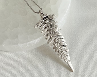 Silver Fern Leaf Pendant Necklace, rustic nature jewelry, unisex necklace, pewter fern charm