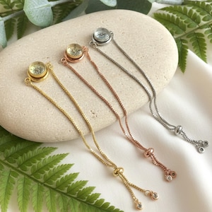 Mini Working Compass Bracelet, Adjustable Slider Bead bracelet, dainty chain bracelet