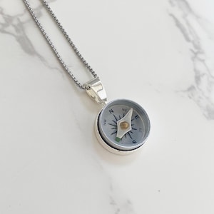 Small Silver Working Compass Necklace, travel-themed gift