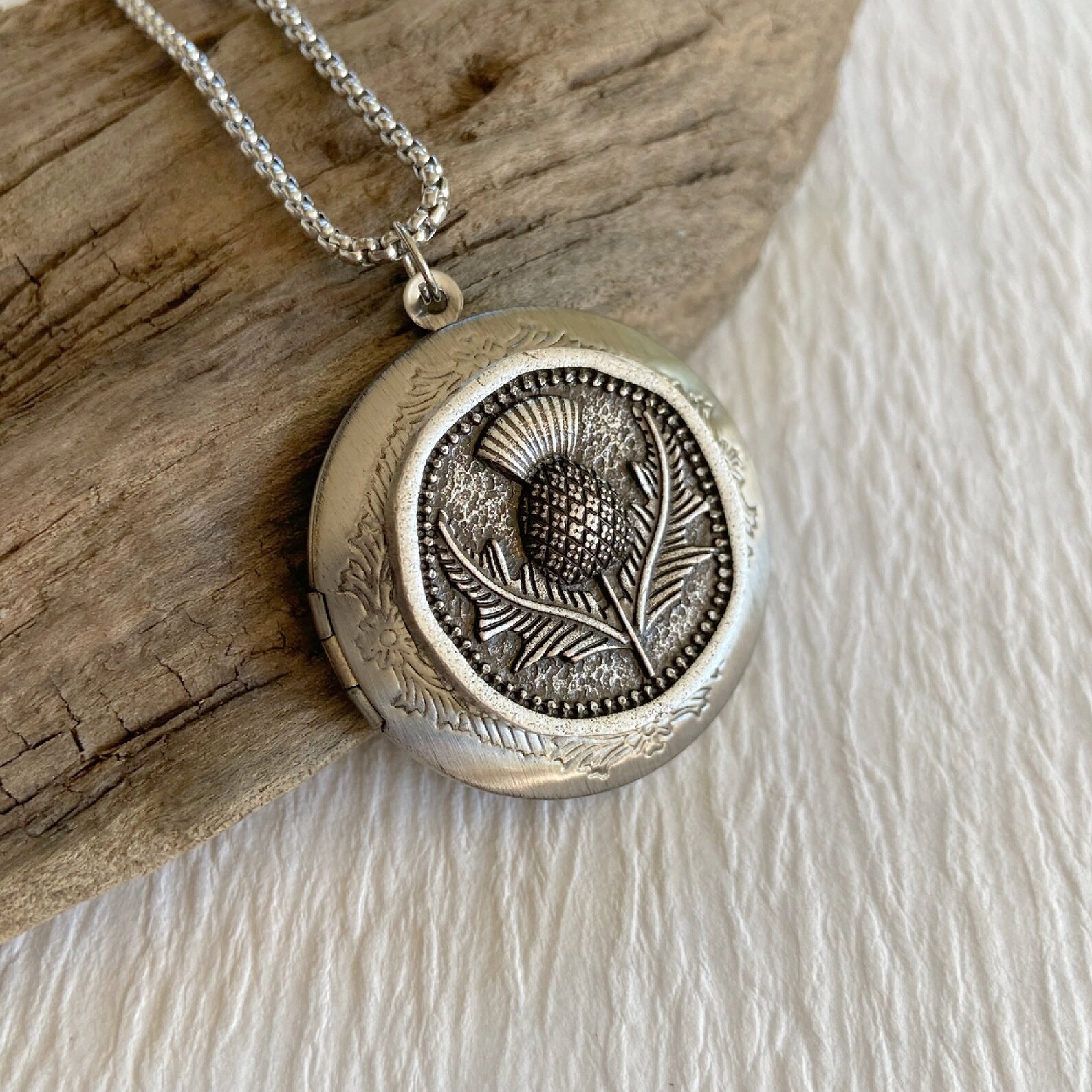 Scottish Thistle Locket Necklace Silver Thistle Necklace Etsy