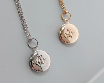 Mini Bee Photo Locket Necklace, Gold or Silver tiny locket