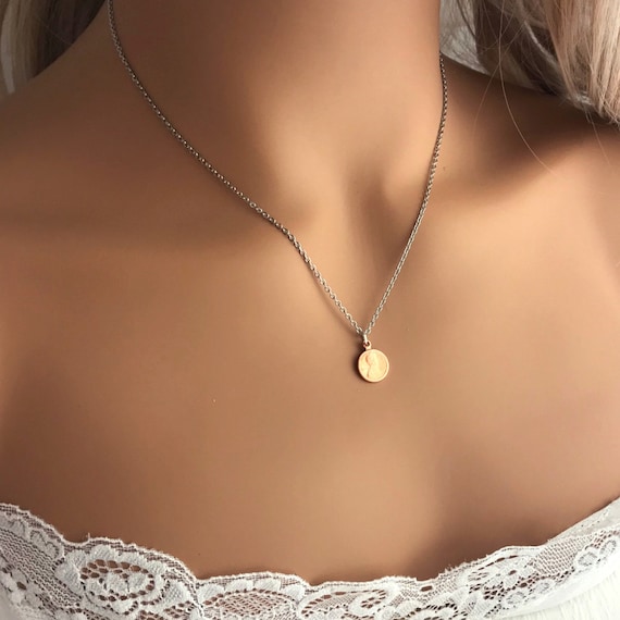 Tiny penny sale necklace