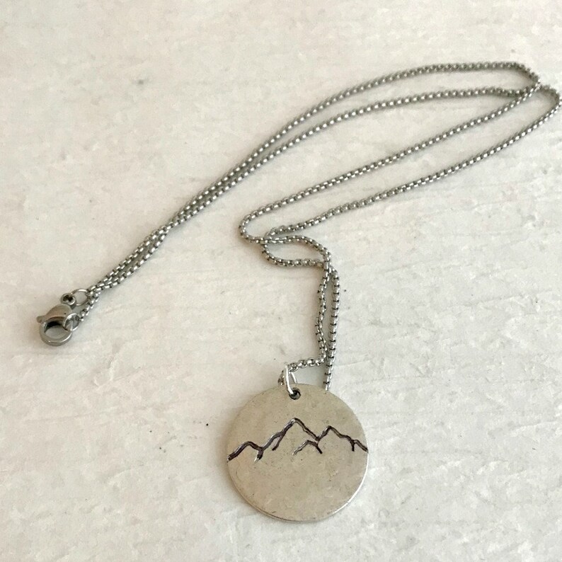 Hammered Mountain Pendant Necklace Silver or Gold Hand Etsy