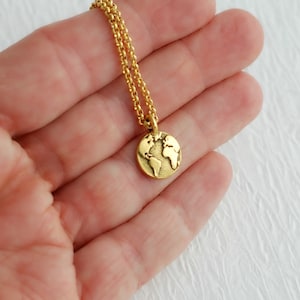 Gold Earth Charm Necklace, tiny globe necklace, graduation gift, travel themed charm