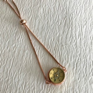 Working Compass Bracelet, gold and rose gold, dainty compass jewelry, bolo bracelet, adjustable chain bracelet, slider bead