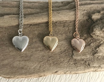 Tiny Heart Picture Locket Necklace, dainty silver, gold, rose heart locket, locket with photos, delicate heart charm, custom locket gift