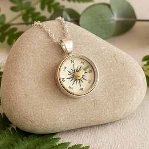 Silver Working Compass Pendant, small compass necklace, graduation gift image 1