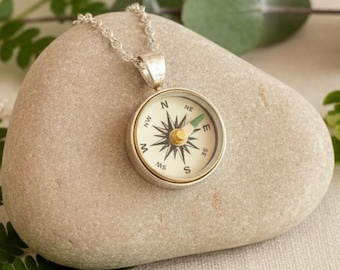 Silver Working Compass Pendant, small compass necklace, graduation gift