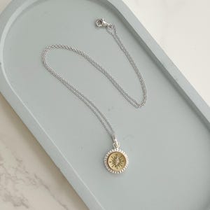 Tiny Sterling Silver Working Compass Necklace with engraving, functional compass pendant, personalized travel gift image 6
