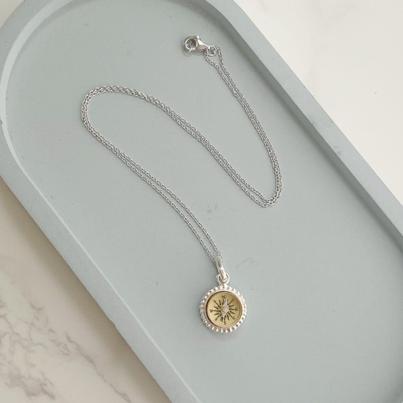 Tiny Sterling Silver Working Compass Necklace with engraving, functional compass pendant, personalized travel gift image 6