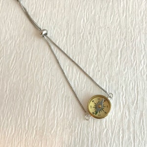 Working Compass Bracelet, gold and rose gold, dainty compass jewelry, bolo bracelet, adjustable chain bracelet, slider bead