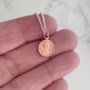 Mini Copper Penny Charm Necklace, good luck jewelry, dainty coin pendant, penny replica charm
